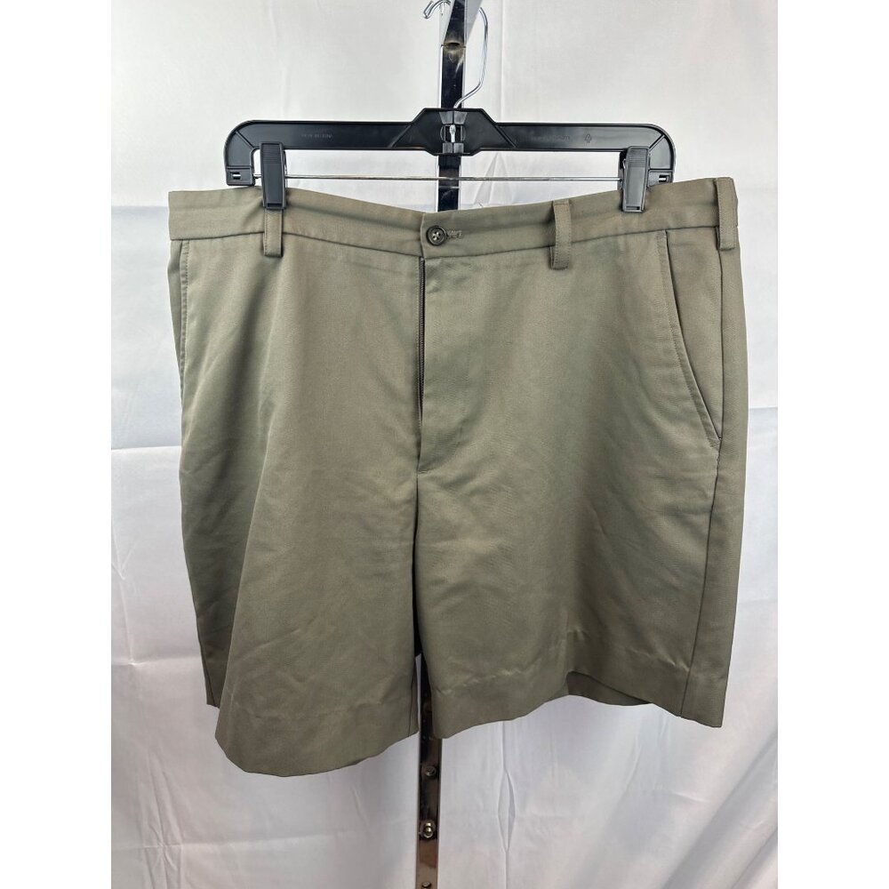 Izod Mens Olive Green Flat-Front Polyester Shorts Size 36